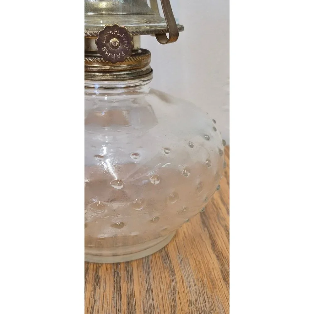 Vintage Hobnail Glass Oil Lamp Lamplight Farms Brass Burner Farmhouse Decor - Picture 6 of 9